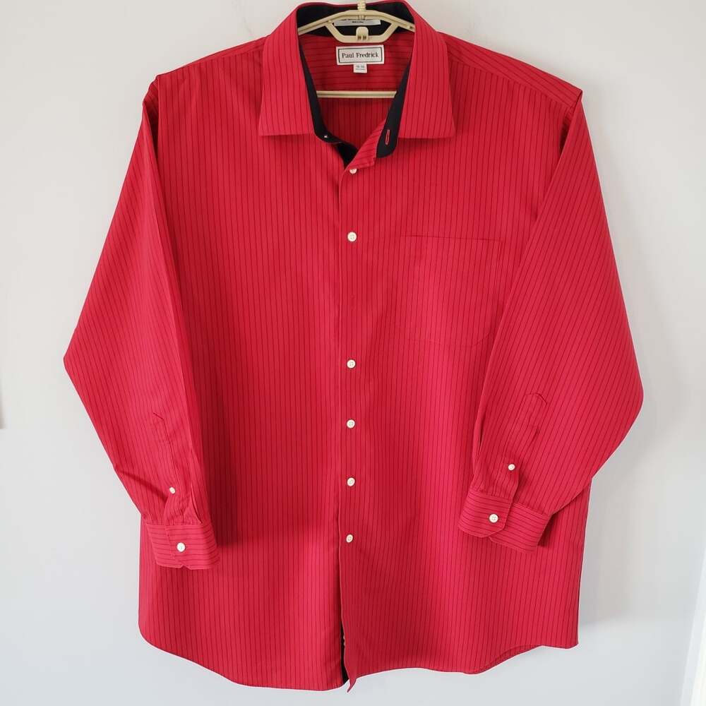 Paul Fredrick Shirt Men 19 35 Red Button Down Dress Non Iron 2-Ply Pinpoint